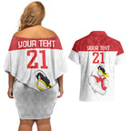 AFL Sydney Custom Couples Matching Off Shoulder Short Dress and Hawaiian Shirt with Swans Mascot Simple Style
