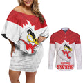 AFL Sydney Custom Couples Matching Off Shoulder Short Dress and Long Sleeve Button Shirt with Swans Mascot Simple Style