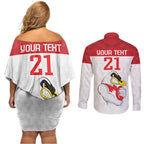 AFL Sydney Custom Couples Matching Off Shoulder Short Dress and Long Sleeve Button Shirt with Swans Mascot Simple Style