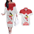 AFL Sydney Custom Couples Matching Off The Shoulder Long Sleeve Dress and Hawaiian Shirt with Swans Mascot Simple Style
