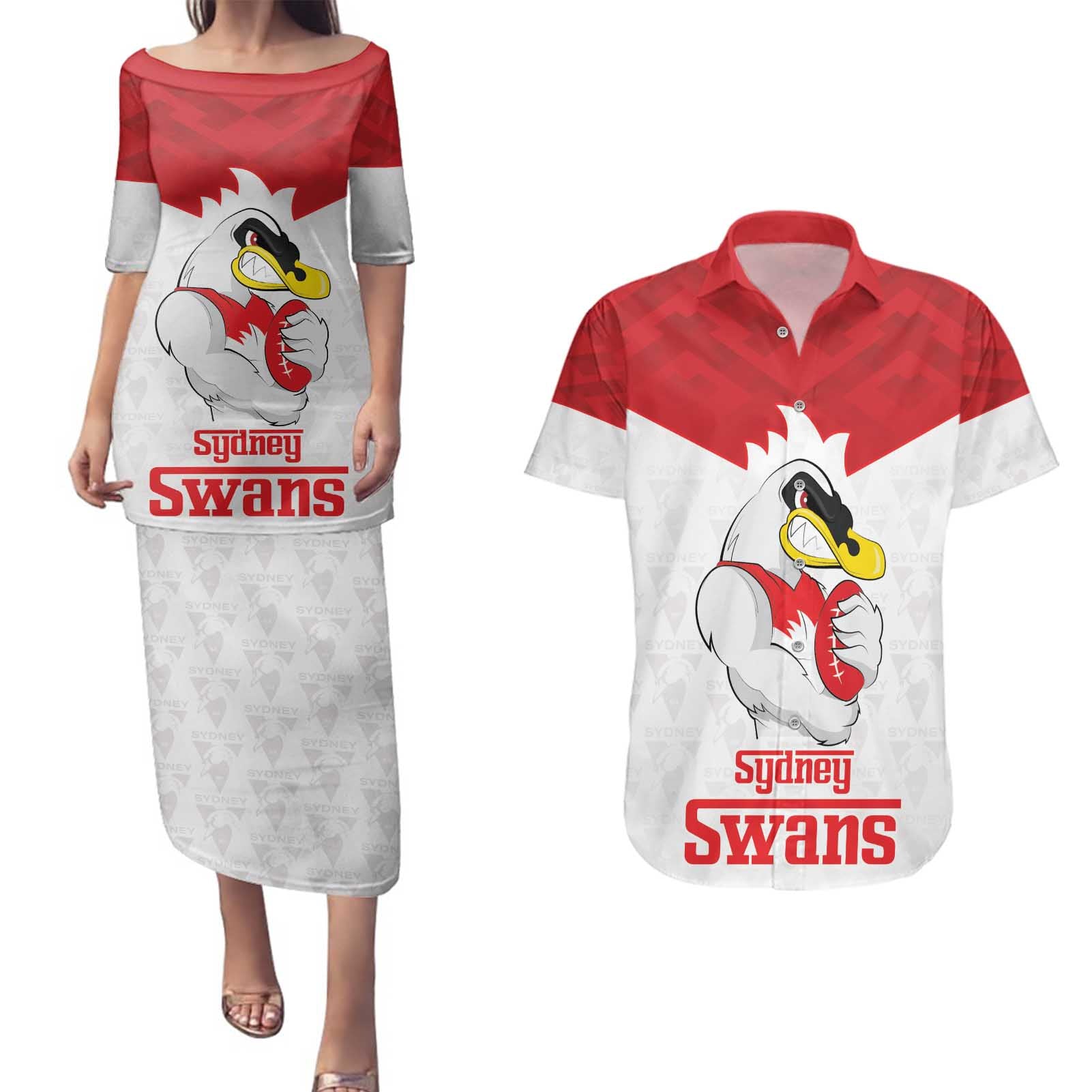 AFL Sydney Custom Couples Matching Puletasi and Hawaiian Shirt with Swans Mascot Simple Style