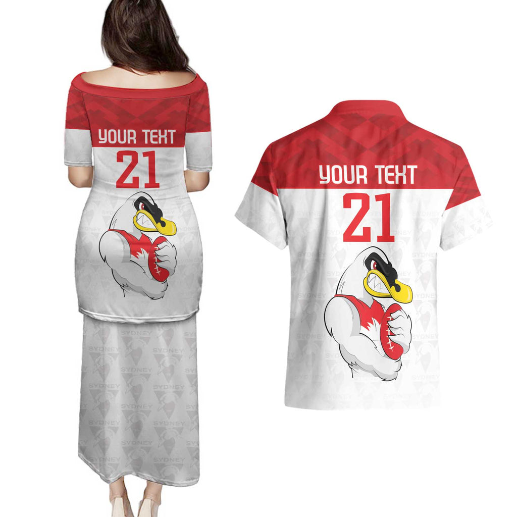AFL Sydney Custom Couples Matching Puletasi and Hawaiian Shirt with Swans Mascot Simple Style