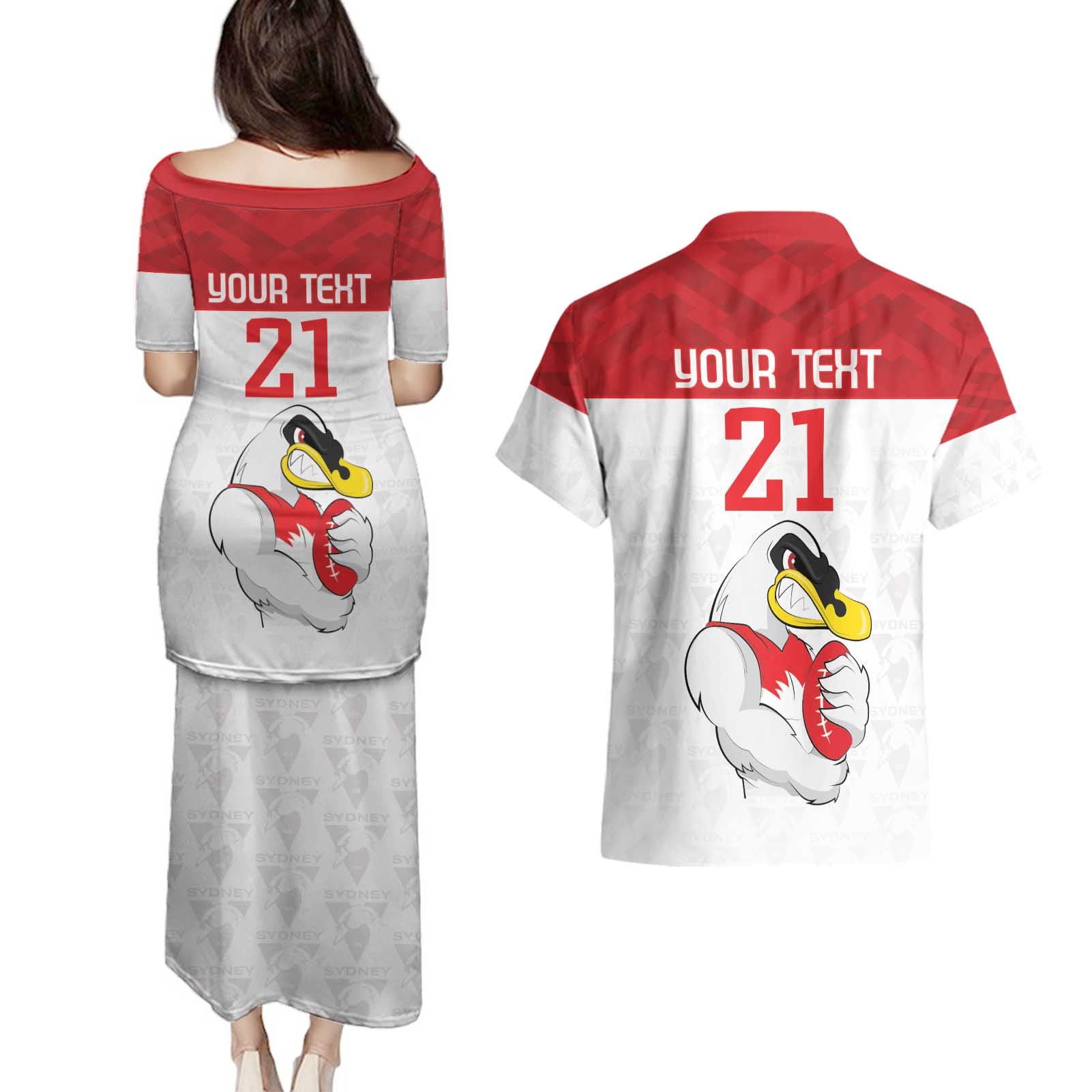 AFL Sydney Custom Couples Matching Puletasi and Hawaiian Shirt with Swans Mascot Simple Style