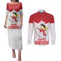 AFL Sydney Custom Couples Matching Puletasi and Long Sleeve Button Shirt with Swans Mascot Simple Style
