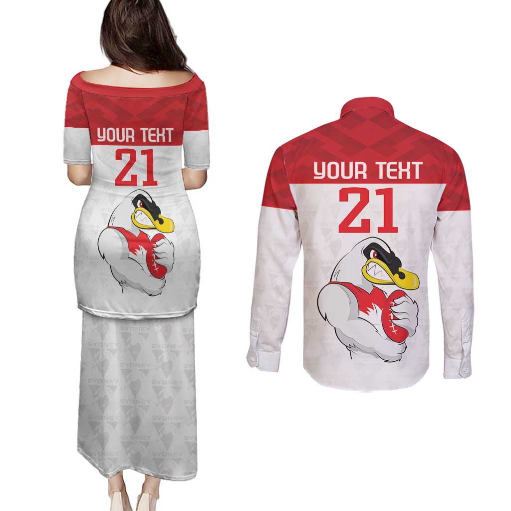 AFL Sydney Custom Couples Matching Puletasi and Long Sleeve Button Shirt with Swans Mascot Simple Style