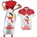 AFL Sydney Custom Couples Matching Short Sleeve Bodycon Dress and Hawaiian Shirt with Swans Mascot Simple Style