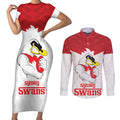 AFL Sydney Custom Couples Matching Short Sleeve Bodycon Dress and Long Sleeve Button Shirt with Swans Mascot Simple Style