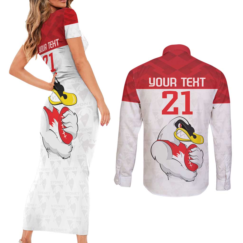 AFL Sydney Custom Couples Matching Short Sleeve Bodycon Dress and Long Sleeve Button Shirt with Swans Mascot Simple Style