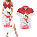 AFL Sydney Custom Couples Matching Summer Maxi Dress and Hawaiian Shirt with Swans Mascot Simple Style
