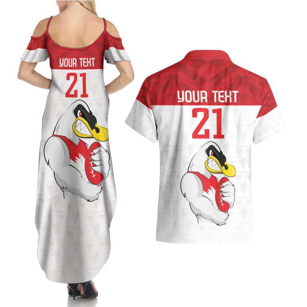 AFL Sydney Custom Couples Matching Summer Maxi Dress and Hawaiian Shirt with Swans Mascot Simple Style