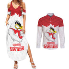 AFL Sydney Custom Couples Matching Summer Maxi Dress and Long Sleeve Button Shirt with Swans Mascot Simple Style