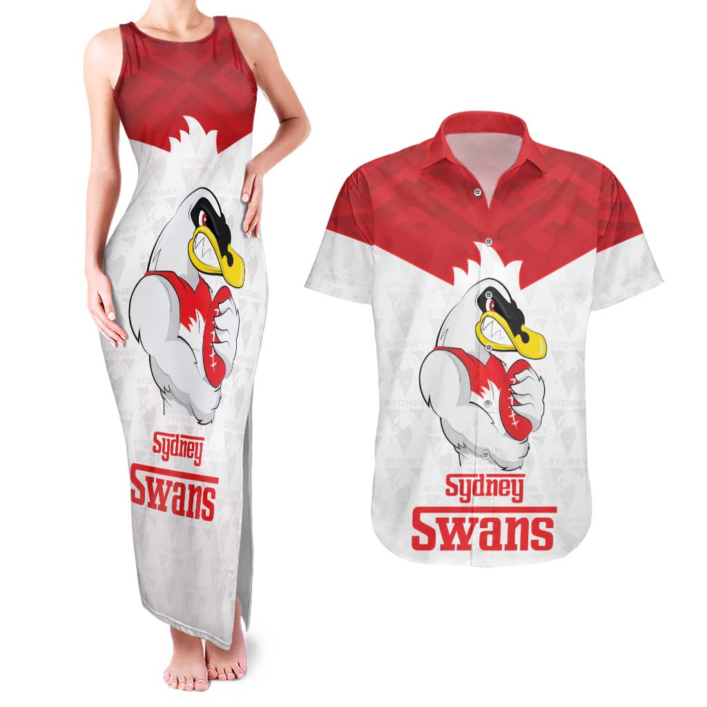 AFL Sydney Custom Couples Matching Tank Maxi Dress and Hawaiian Shirt with Swans Mascot Simple Style