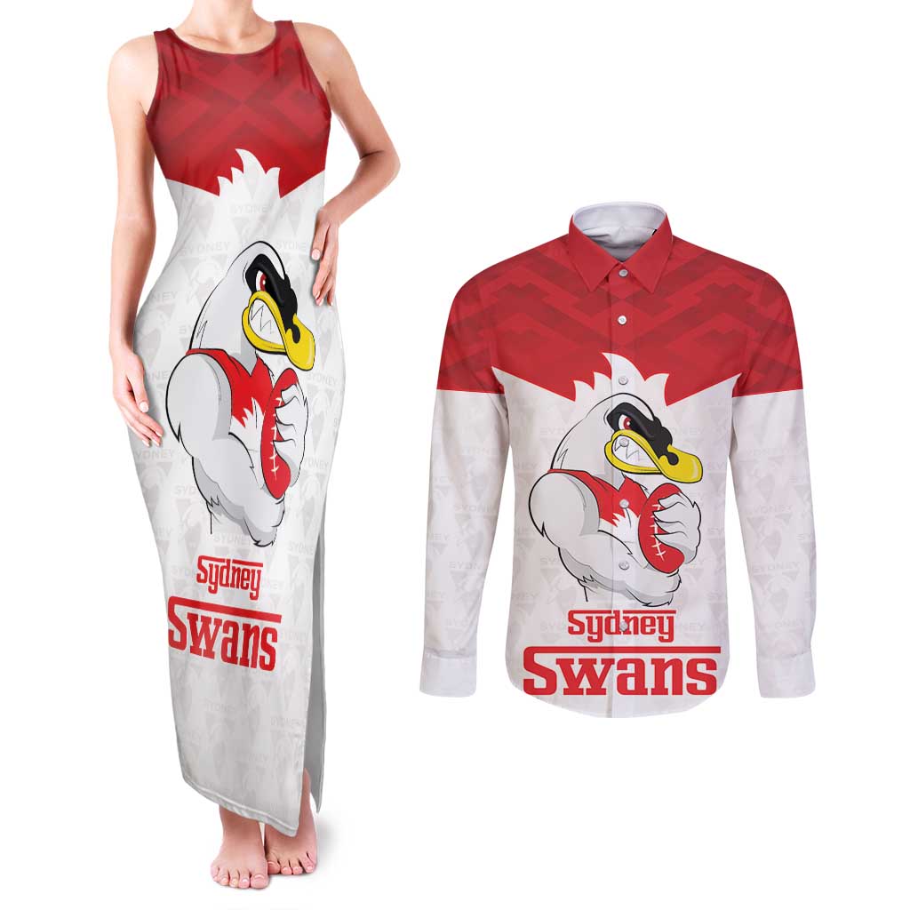 AFL Sydney Custom Couples Matching Tank Maxi Dress and Long Sleeve Button Shirt with Swans Mascot Simple Style
