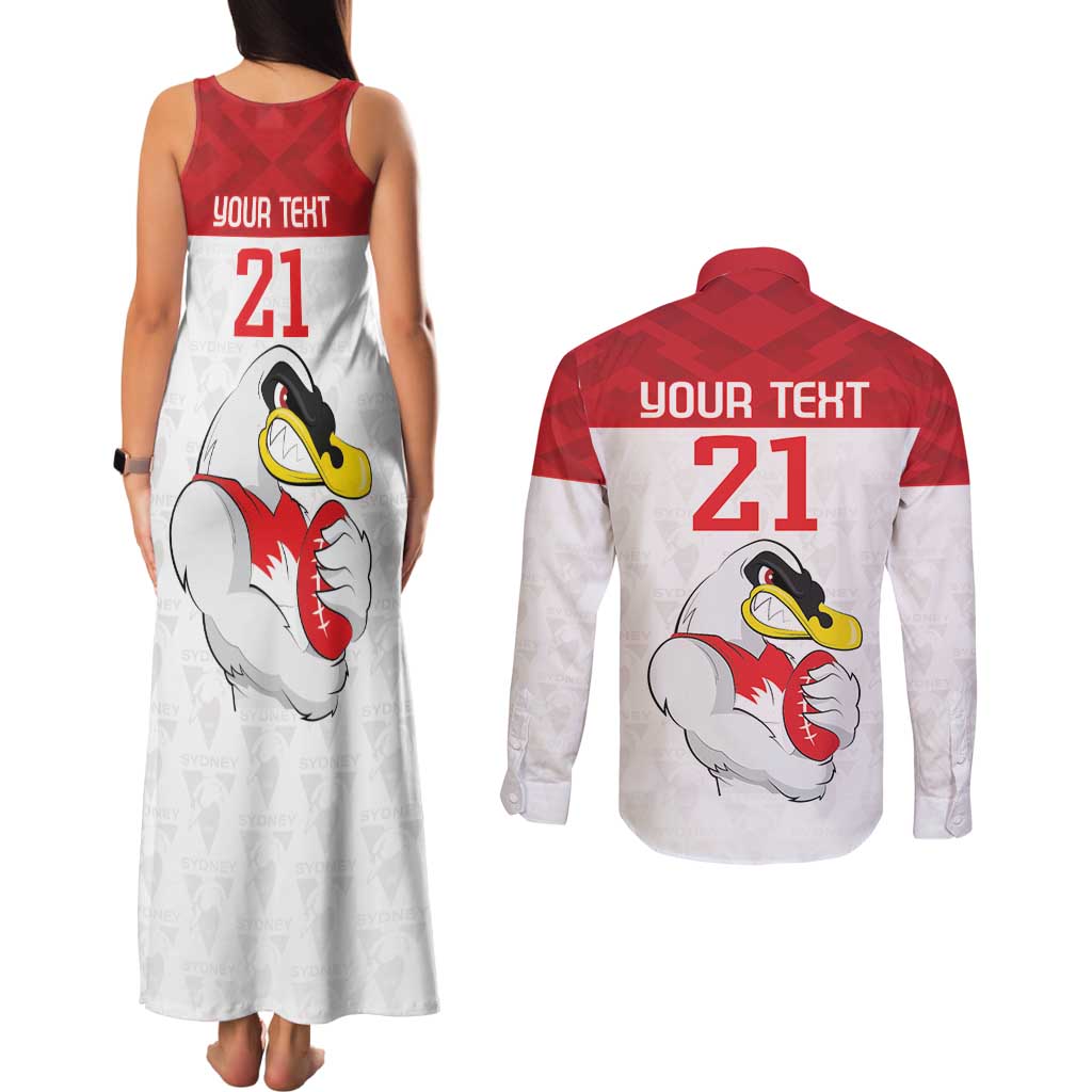 AFL Sydney Custom Couples Matching Tank Maxi Dress and Long Sleeve Button Shirt with Swans Mascot Simple Style