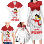 AFL Sydney Custom Family Matching Long Sleeve Bodycon Dress and Hawaiian Shirt with Swans Mascot Simple Style