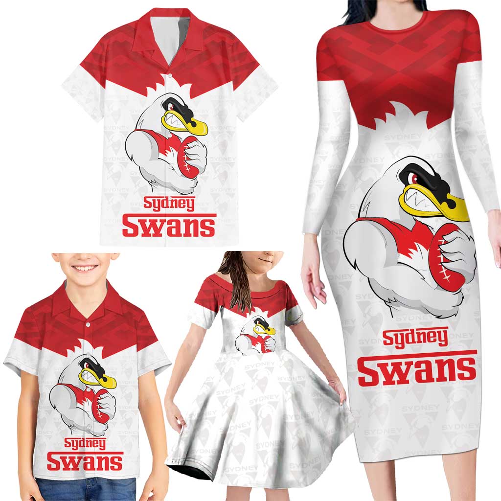 AFL Sydney Custom Family Matching Long Sleeve Bodycon Dress and Hawaiian Shirt with Swans Mascot Simple Style