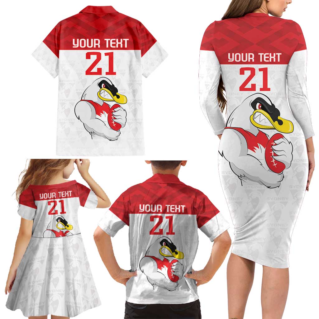 AFL Sydney Custom Family Matching Long Sleeve Bodycon Dress and Hawaiian Shirt with Swans Mascot Simple Style