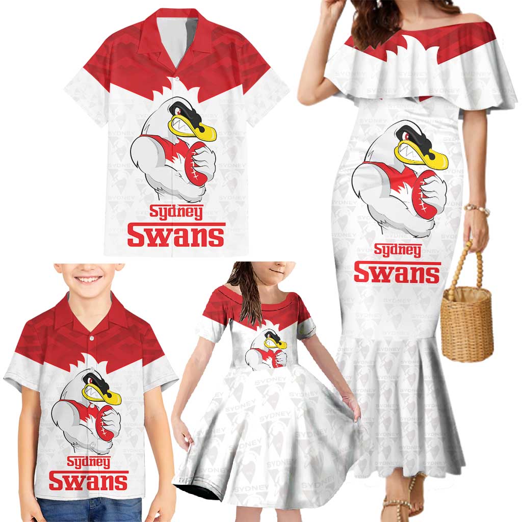AFL Sydney Custom Family Matching Mermaid Dress and Hawaiian Shirt with Swans Mascot Simple Style