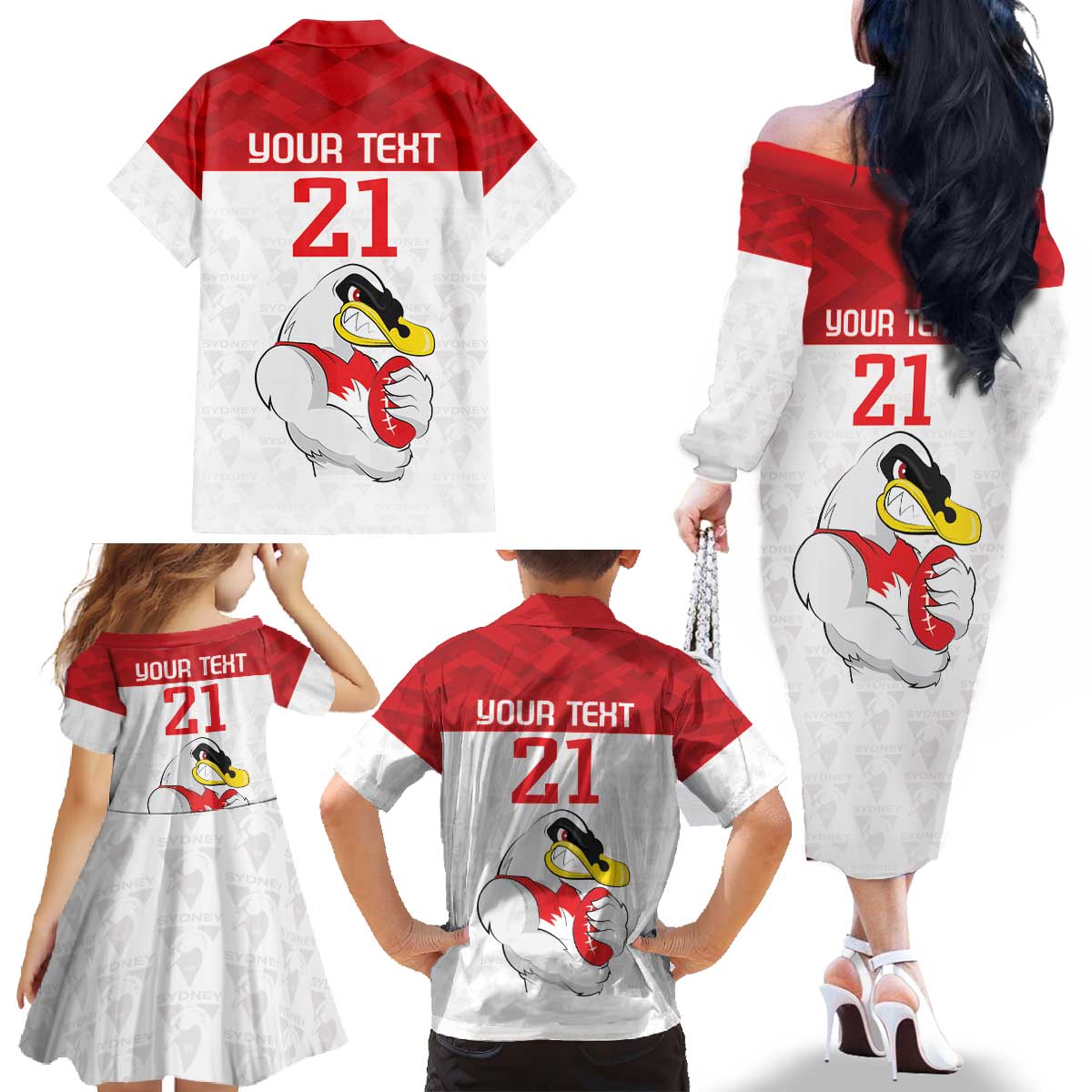 AFL Sydney Custom Family Matching Off The Shoulder Long Sleeve Dress and Hawaiian Shirt with Swans Mascot Simple Style