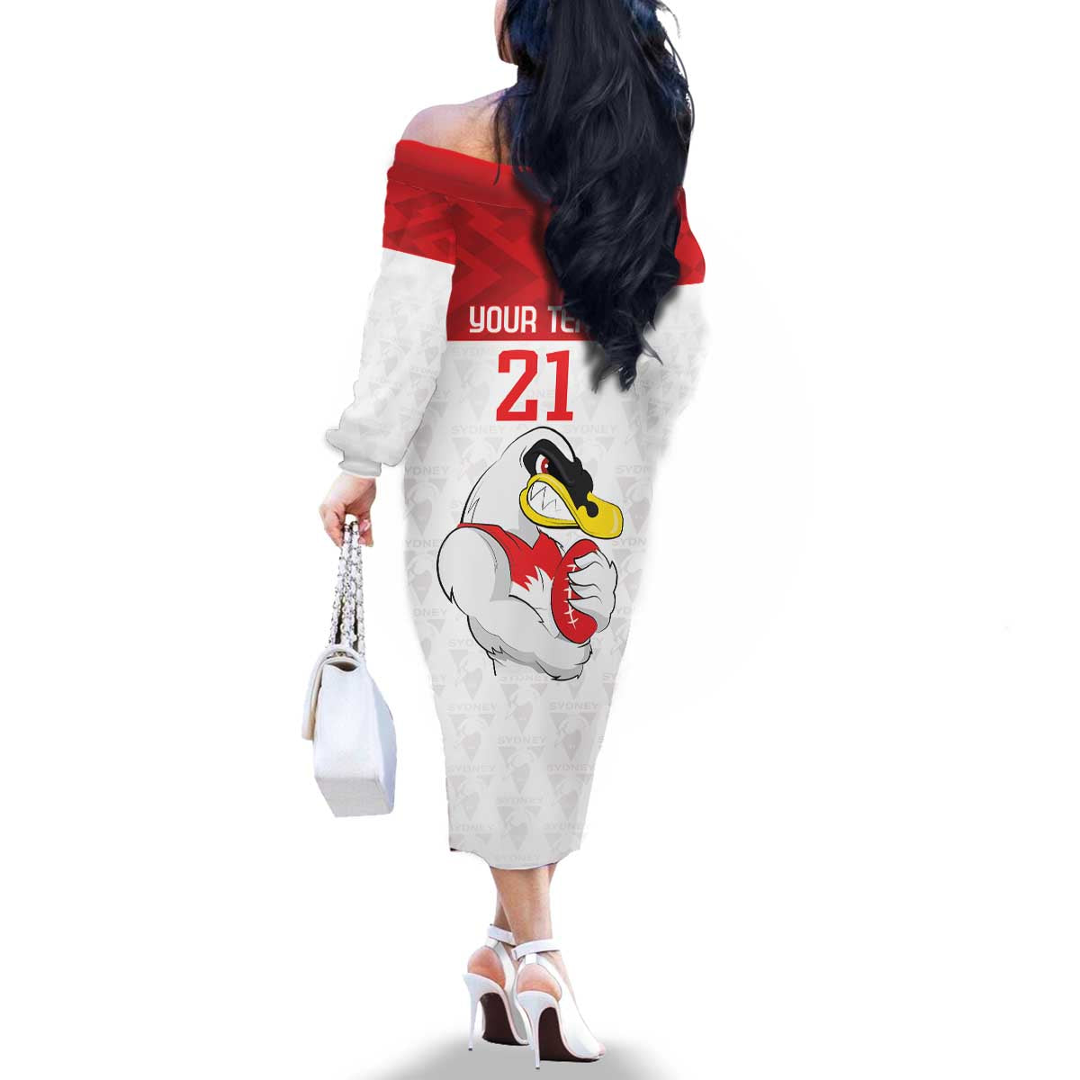 AFL Sydney Custom Family Matching Off The Shoulder Long Sleeve Dress and Hawaiian Shirt with Swans Mascot Simple Style