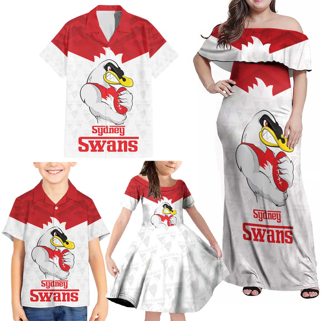 AFL Sydney Custom Family Matching Off Shoulder Maxi Dress and Hawaiian Shirt with Swans Mascot Simple Style
