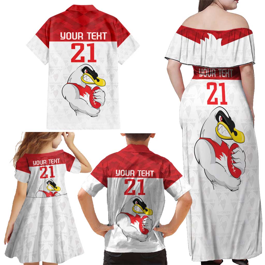 AFL Sydney Custom Family Matching Off Shoulder Maxi Dress and Hawaiian Shirt with Swans Mascot Simple Style