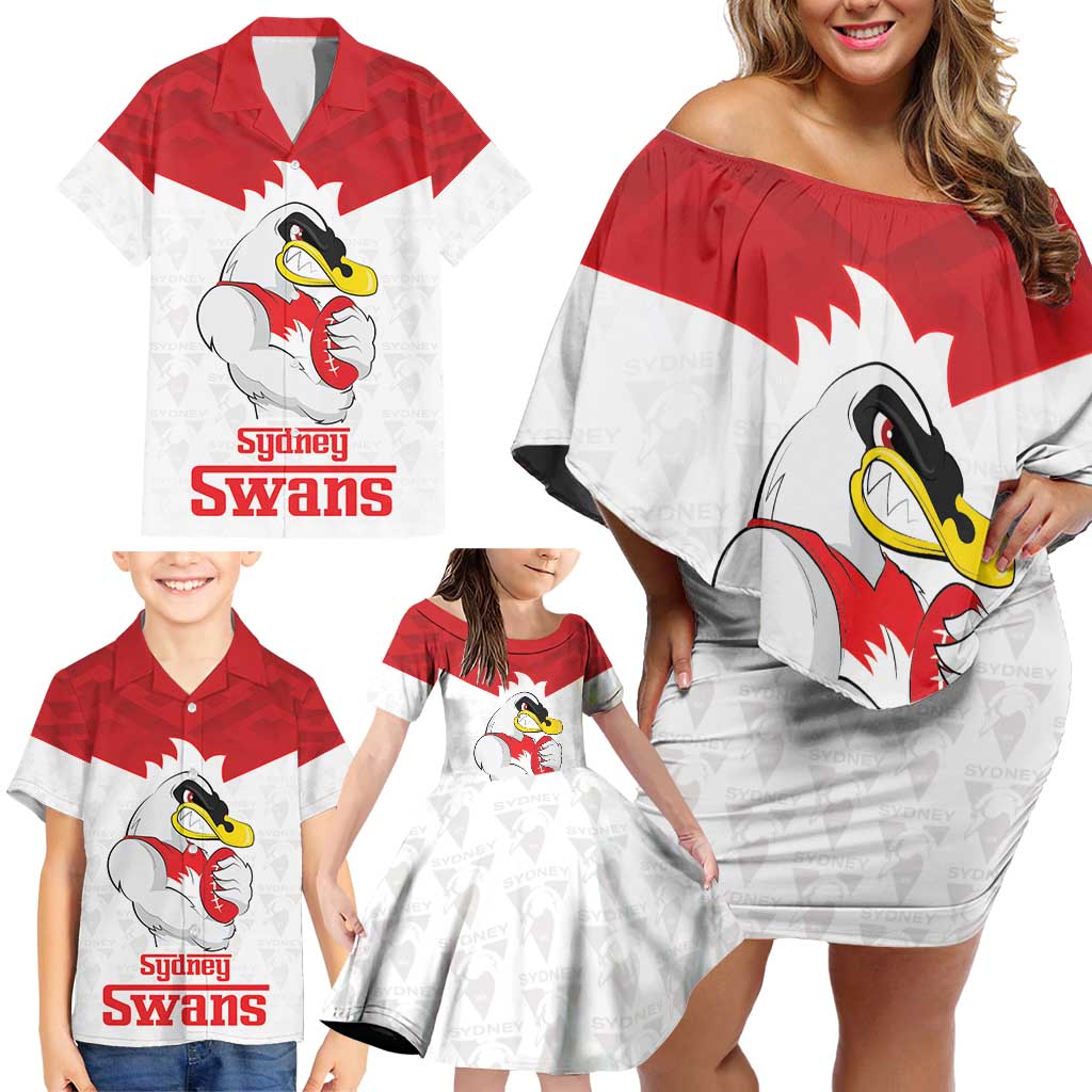 AFL Sydney Custom Family Matching Off Shoulder Short Dress and Hawaiian Shirt with Swans Mascot Simple Style