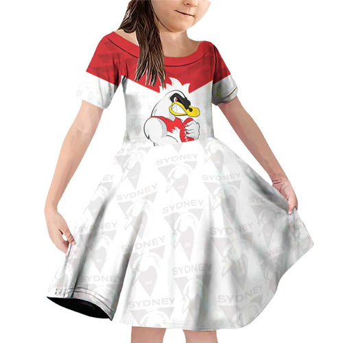 AFL Sydney Custom Family Matching Off Shoulder Short Dress and Hawaiian Shirt with Swans Mascot Simple Style