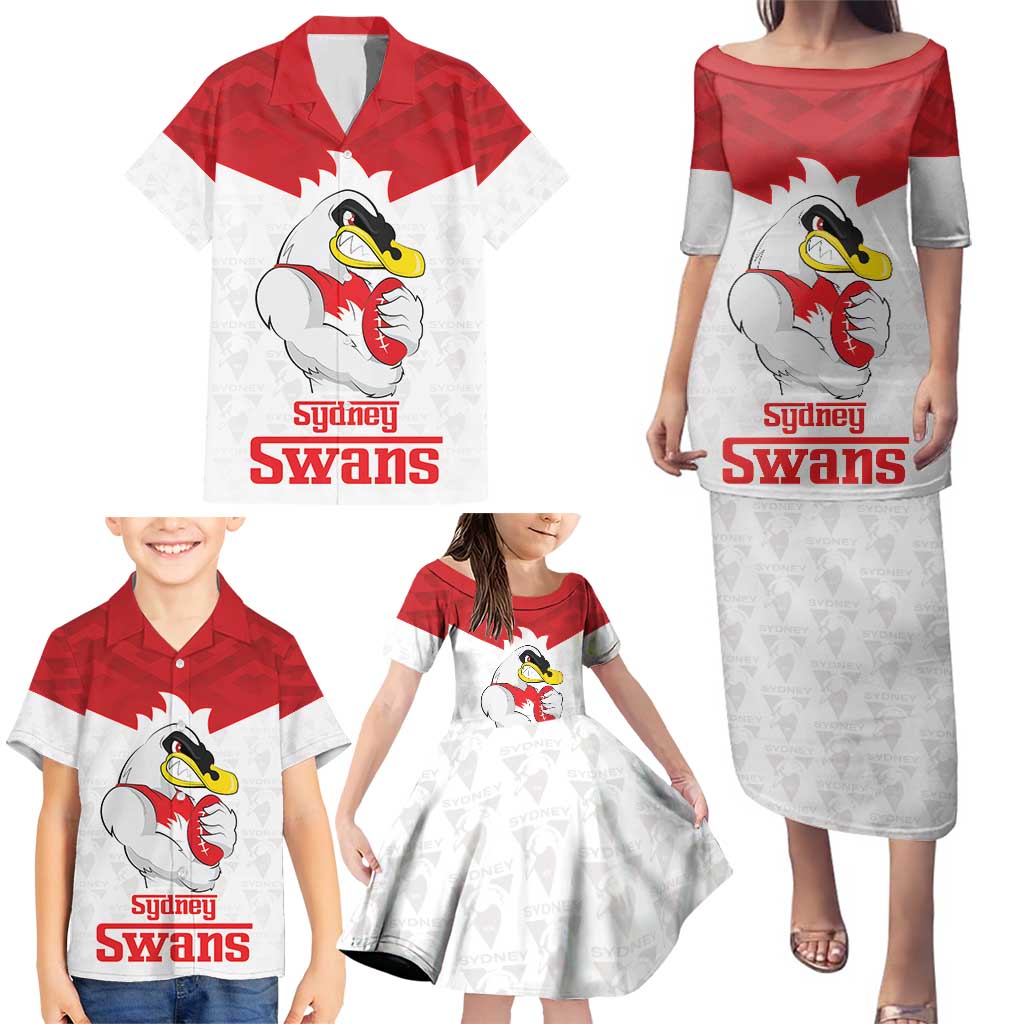AFL Sydney Custom Family Matching Puletasi and Hawaiian Shirt with Swans Mascot Simple Style