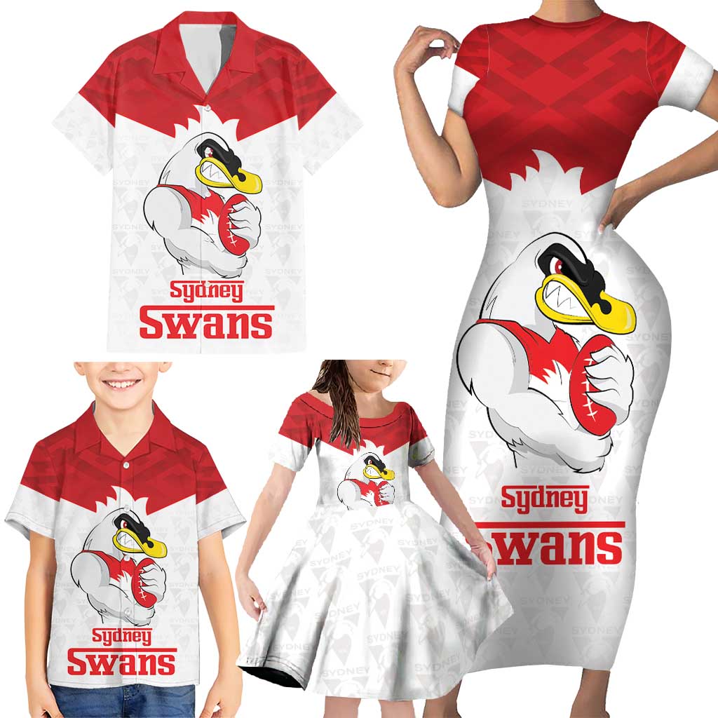 AFL Sydney Custom Family Matching Short Sleeve Bodycon Dress and Hawaiian Shirt with Swans Mascot Simple Style