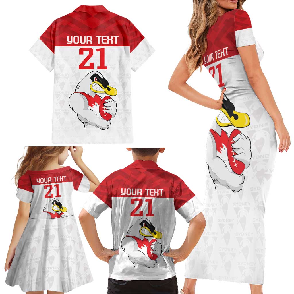 AFL Sydney Custom Family Matching Short Sleeve Bodycon Dress and Hawaiian Shirt with Swans Mascot Simple Style