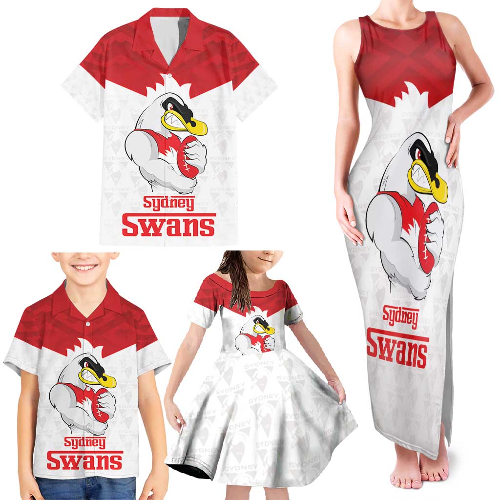 AFL Sydney Custom Family Matching Tank Maxi Dress and Hawaiian Shirt with Swans Mascot Simple Style