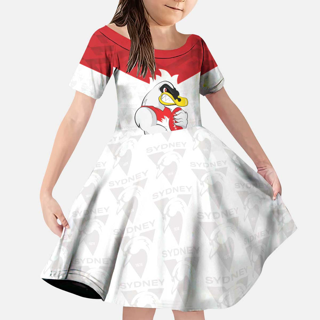 AFL Sydney Custom Kid Short Sleeve Dress with Swans Mascot Simple Style