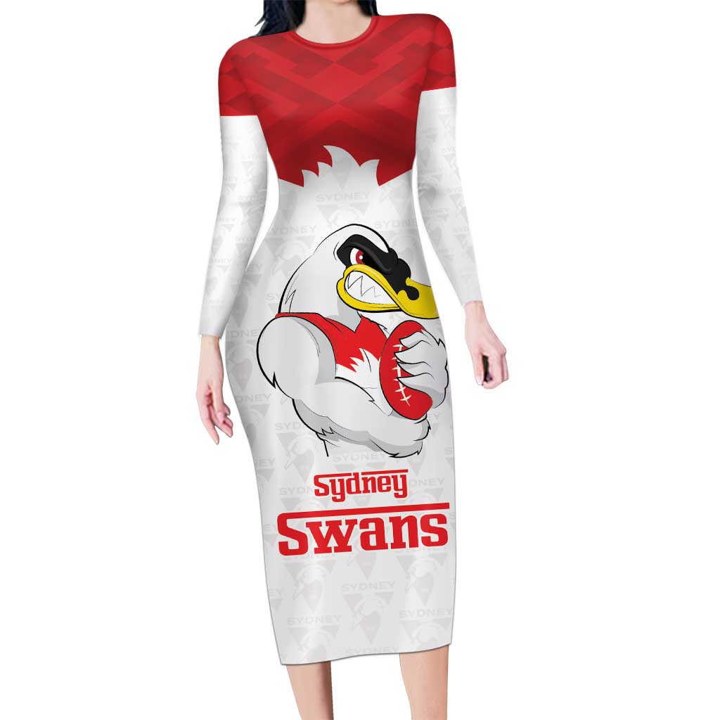 AFL Sydney Custom Long Sleeve Bodycon Dress with Swans Mascot Simple Style