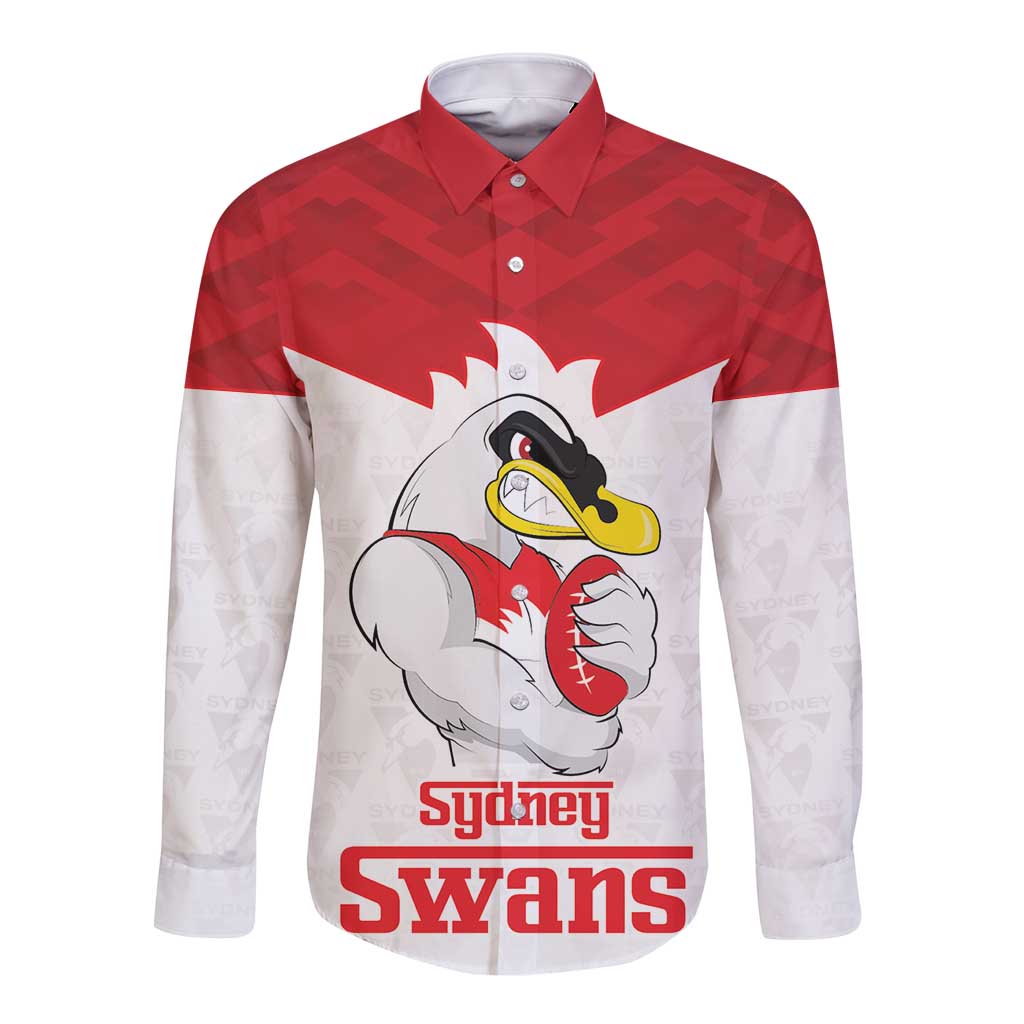 AFL Sydney Custom Long Sleeve Button Shirt with Swans Mascot Simple Style