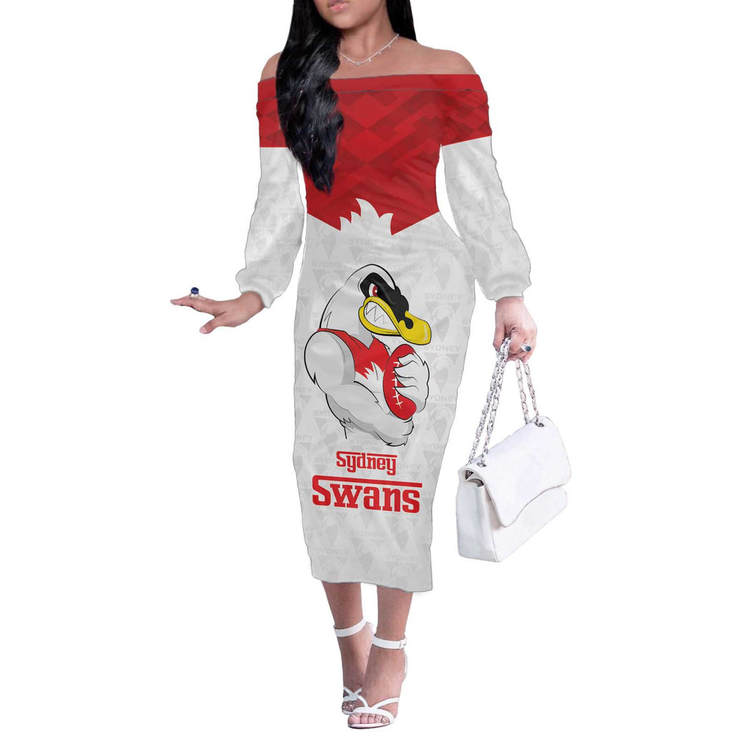 AFL Sydney Custom Off The Shoulder Long Sleeve Dress with Swans Mascot Simple Style