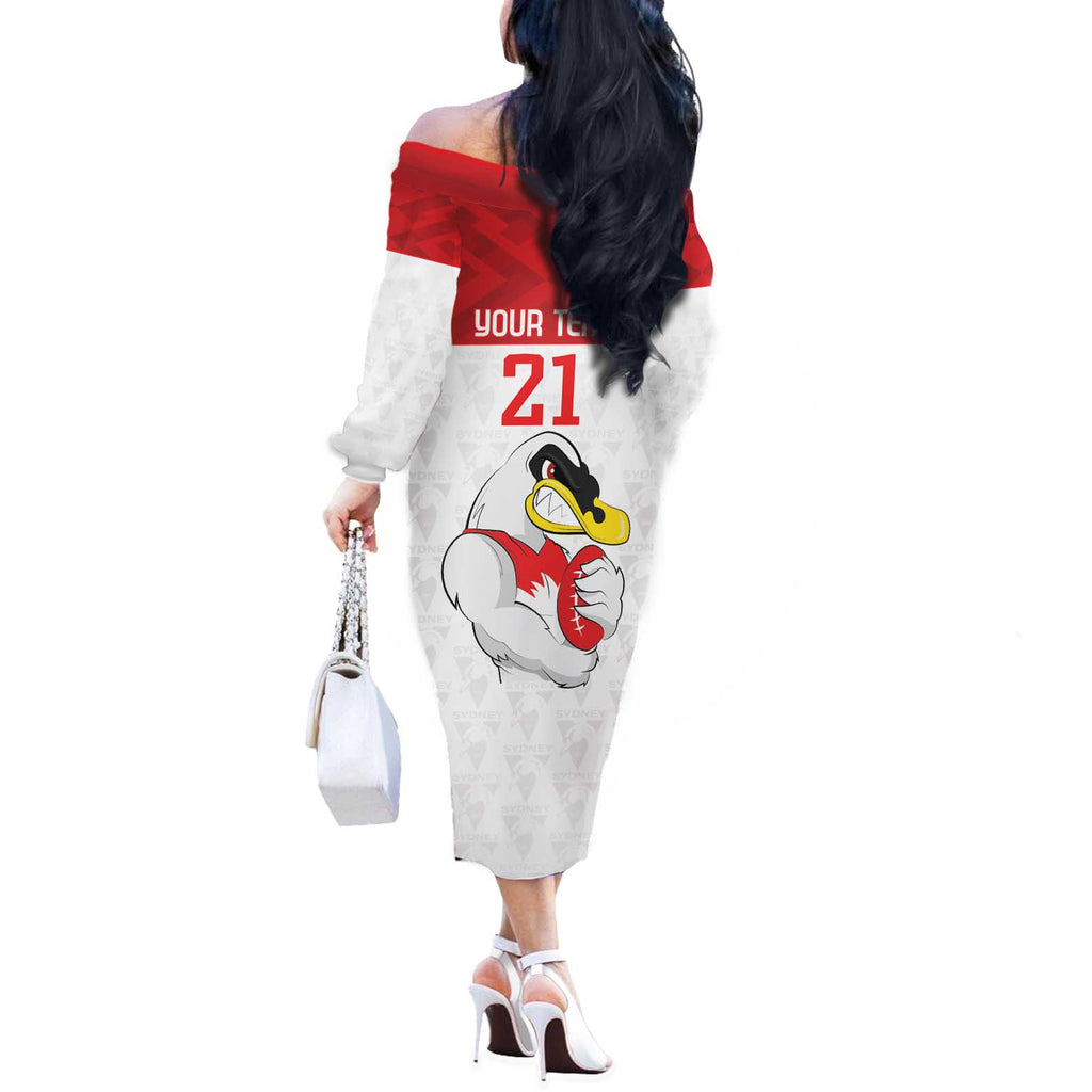 AFL Sydney Custom Off The Shoulder Long Sleeve Dress with Swans Mascot Simple Style