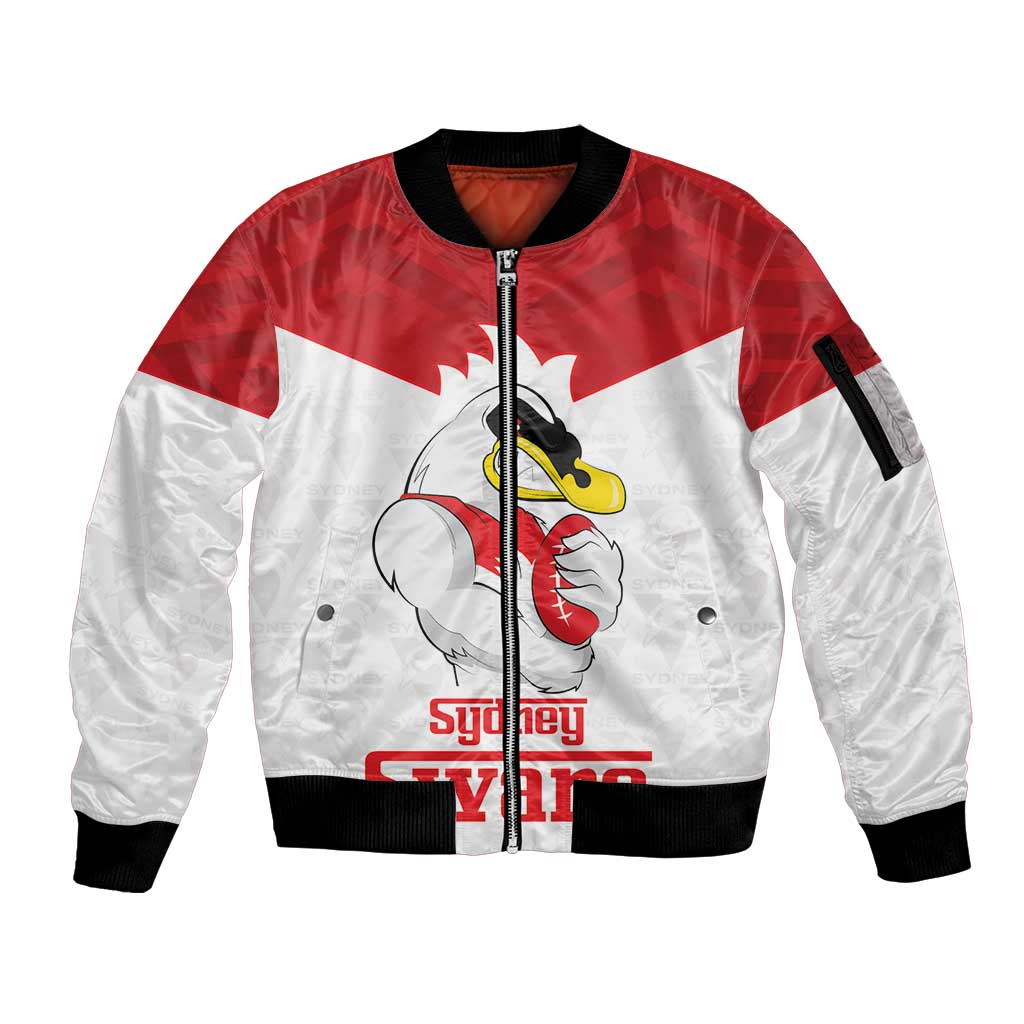 AFL Sydney Custom Sleeve Zip Bomber Jacket with Swans Mascot Simple Style