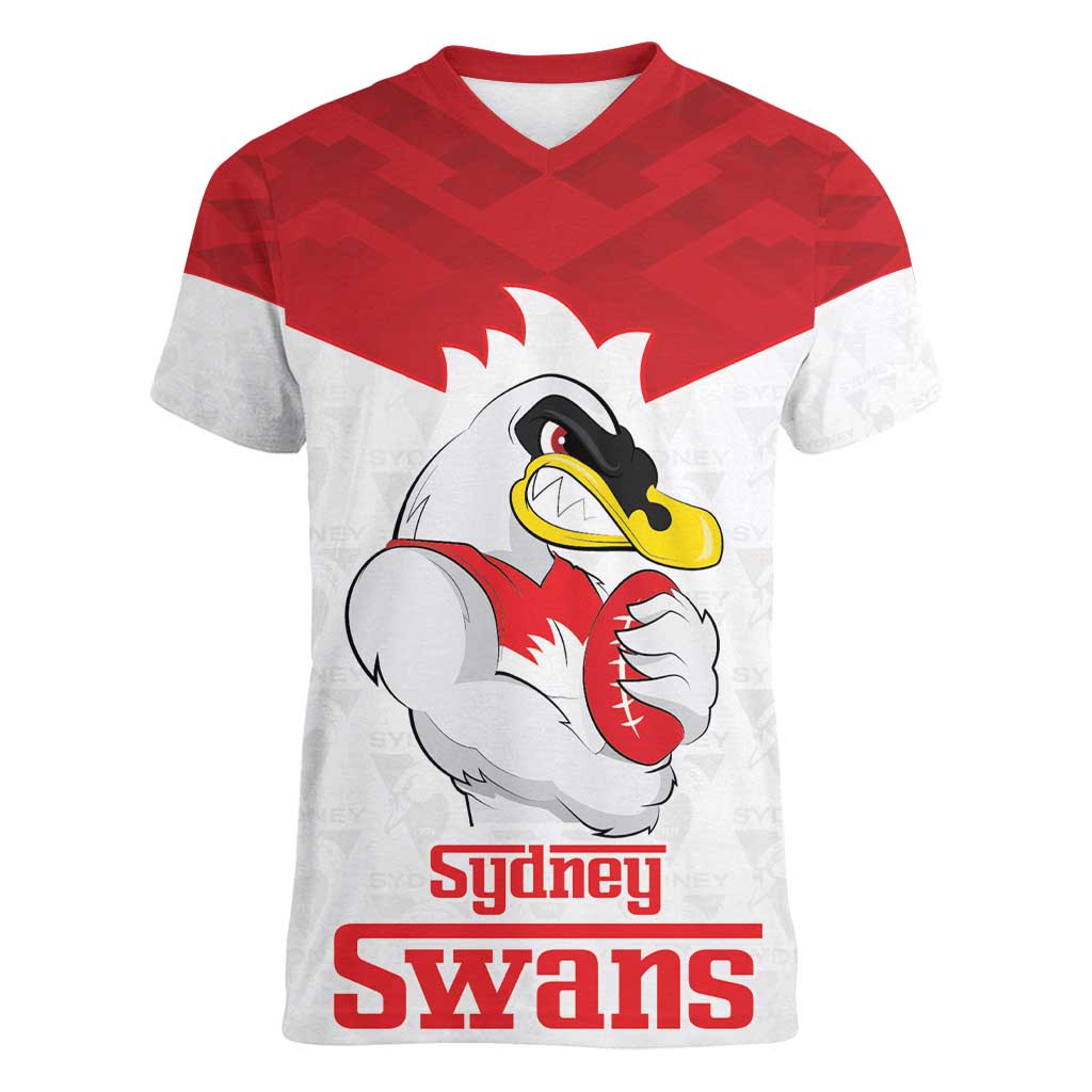 AFL Sydney Custom Women V-Neck T-Shirt with Swans Mascot Simple Style