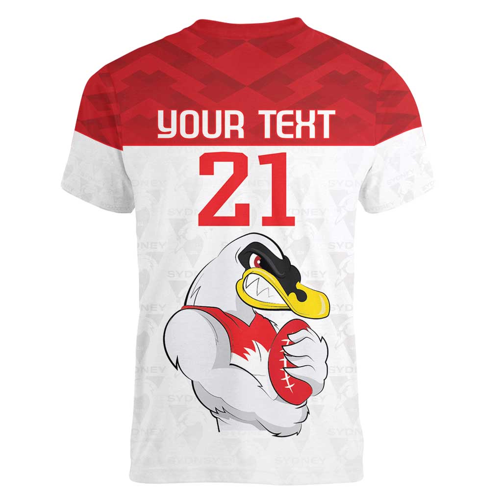 AFL Sydney Custom Women V-Neck T-Shirt with Swans Mascot Simple Style