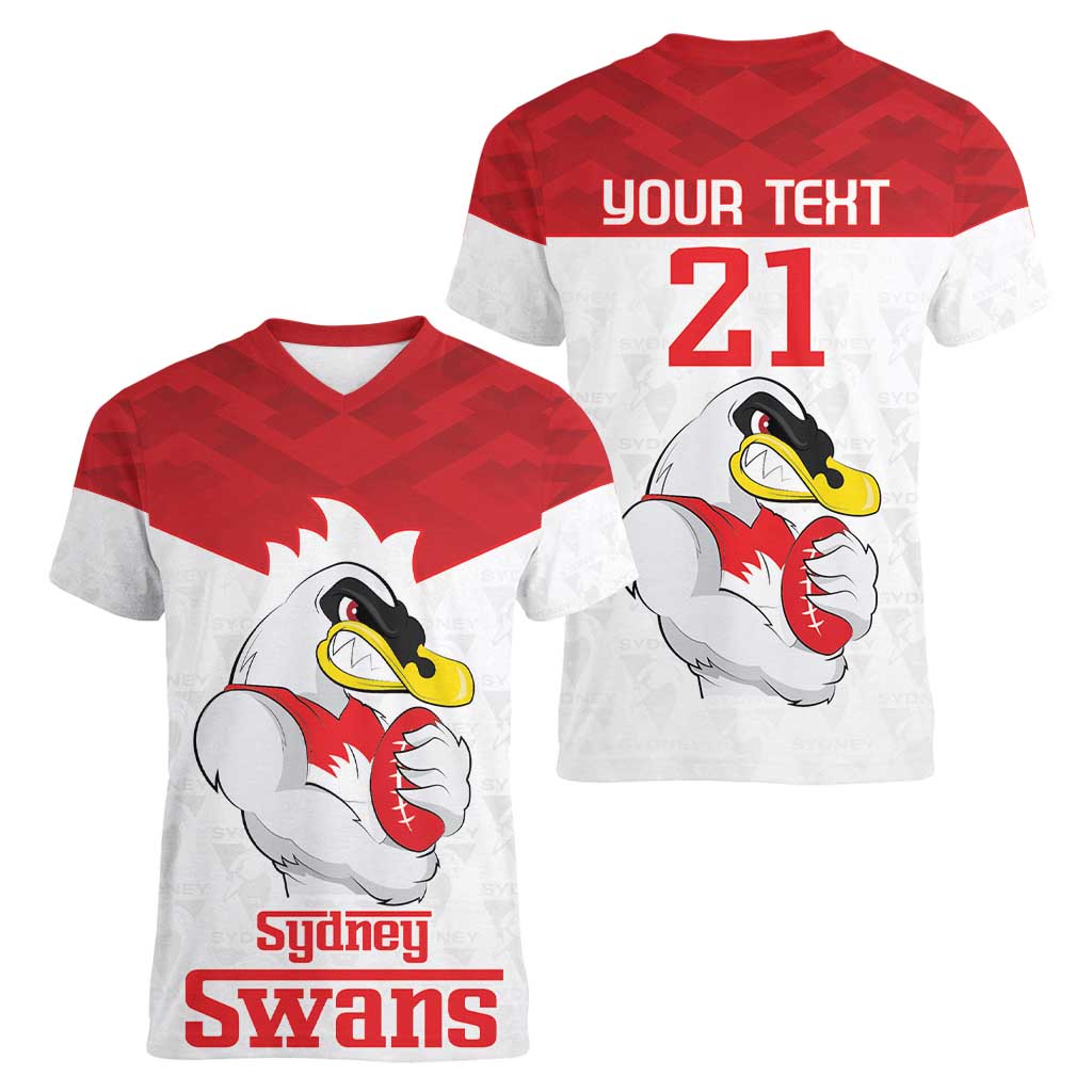 AFL Sydney Custom Women V-Neck T-Shirt with Swans Mascot Simple Style