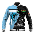 NRL Panthers-Shark Mascot Custom Baseball Jacket Cracked Metal Style