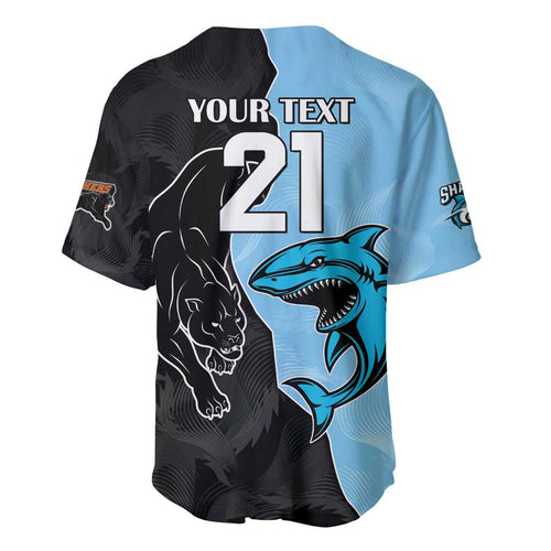 NRL Panthers-Shark Mascot Custom Baseball Jersey Cracked Metal Style