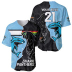 NRL Panthers-Shark Mascot Custom Baseball Jersey Cracked Metal Style