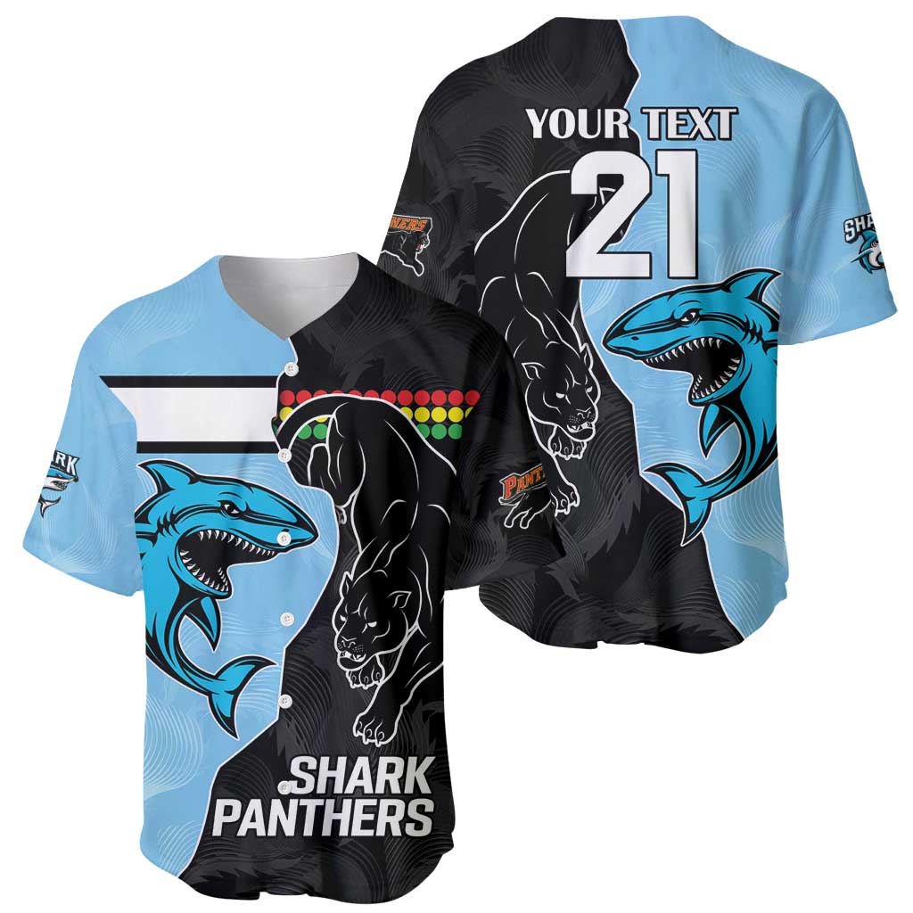 NRL Panthers-Shark Mascot Custom Baseball Jersey Cracked Metal Style