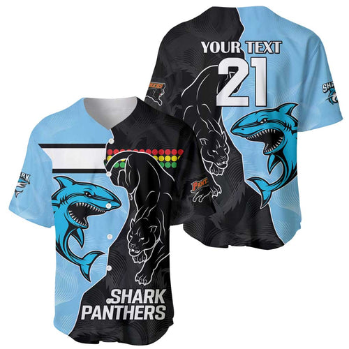 NRL Panthers-Shark Mascot Custom Baseball Jersey Cracked Metal Style