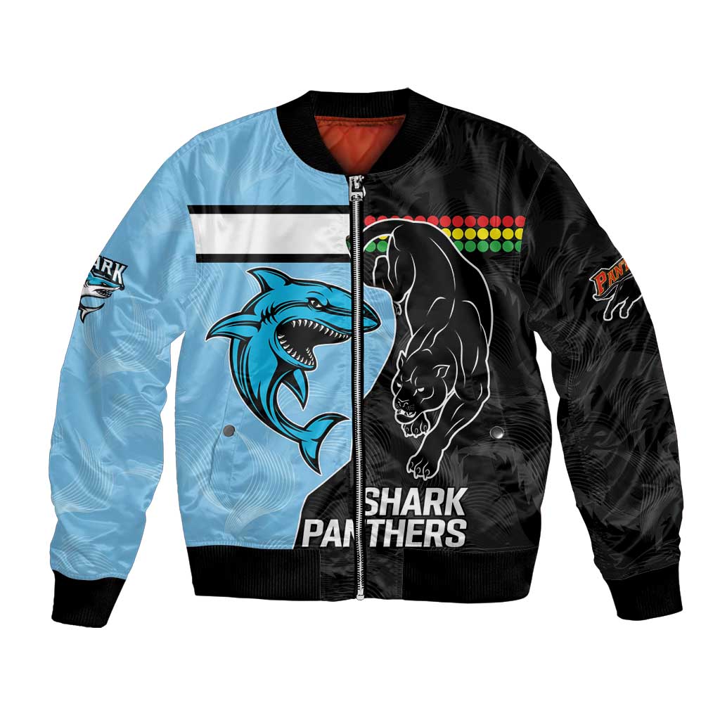 NRL Panthers-Shark Mascot Custom Bomber Jacket Cracked Metal Style