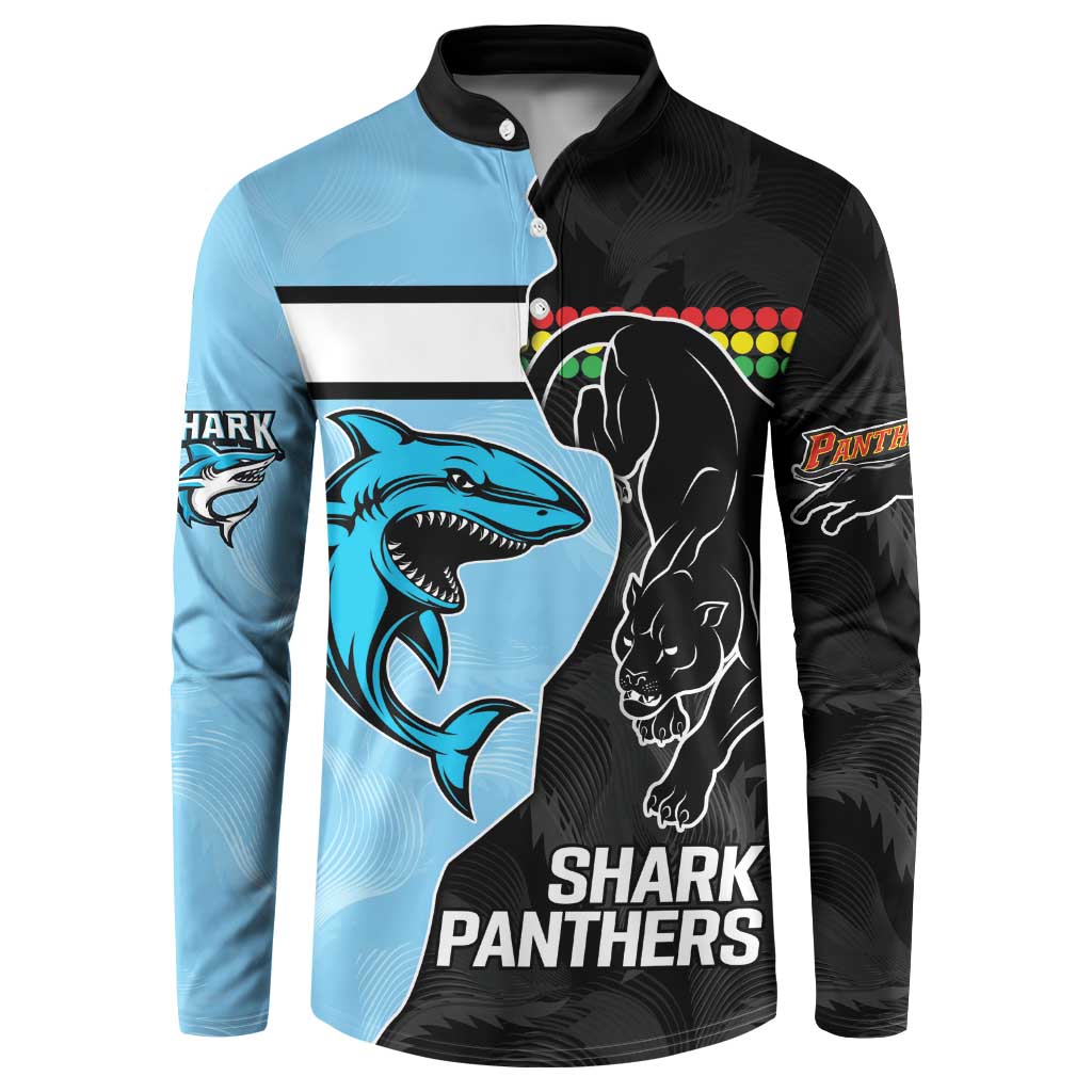 NRL Panthers-Shark Mascot Custom Button Sweatshirt Cracked Metal Style