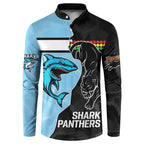 NRL Panthers-Shark Mascot Custom Button Sweatshirt Cracked Metal Style