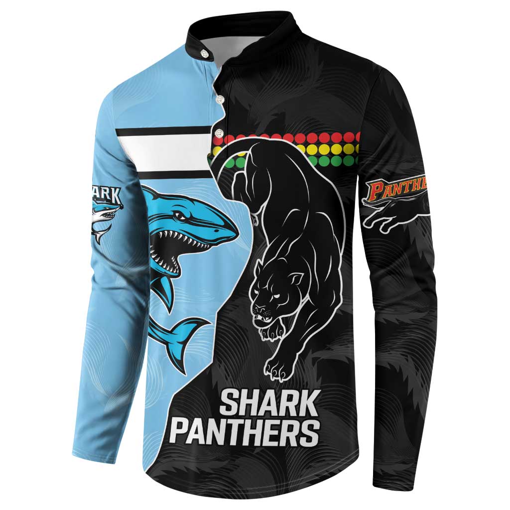 NRL Panthers-Shark Mascot Custom Button Sweatshirt Cracked Metal Style